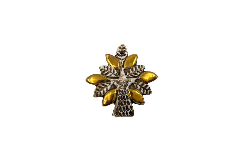 lebensbaum aus kermaik, blätter in gold bemalen, klein