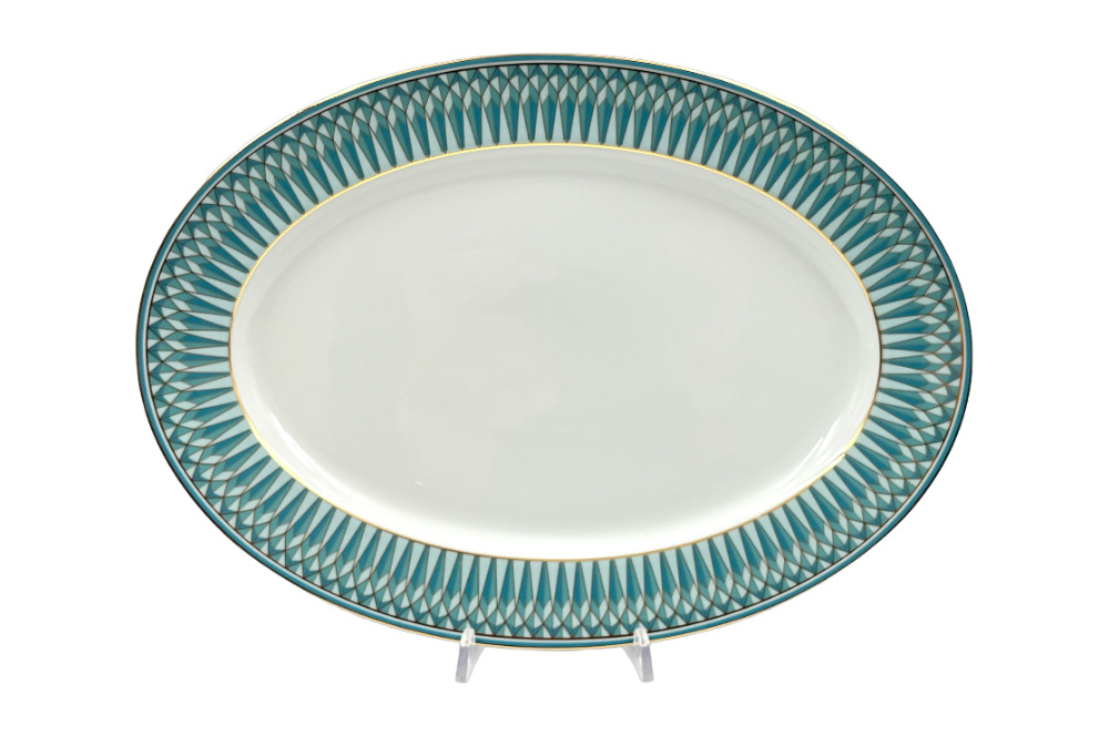 VERONA Servierplatte klein mit goldenen und türkisen geometischen Design, Ansicht  von oben