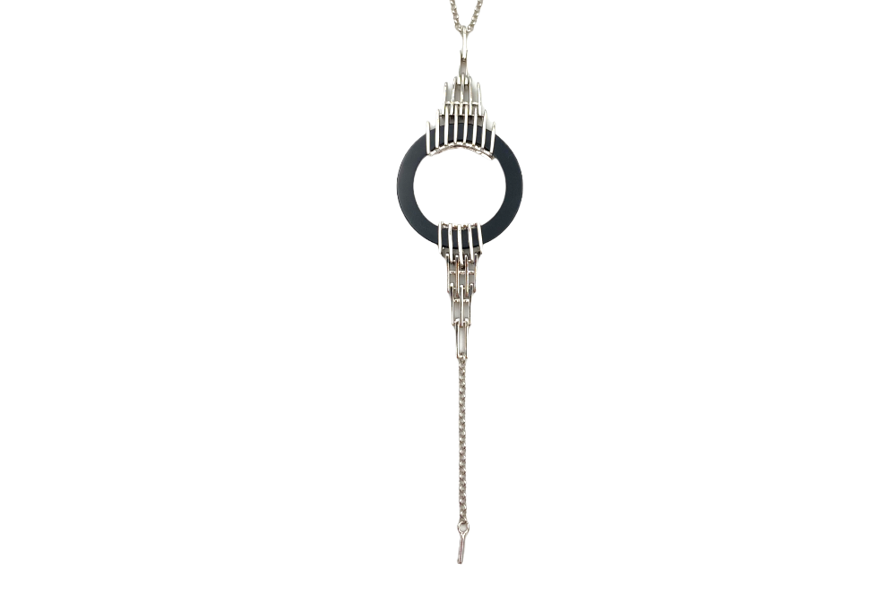 halskette jugendstil mit onixstein in silber, detailansicht